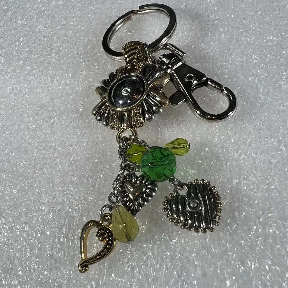 Silver Gold Tone Floral Heart Keychain Bag Clip Accessory NEW Retro Deadstock